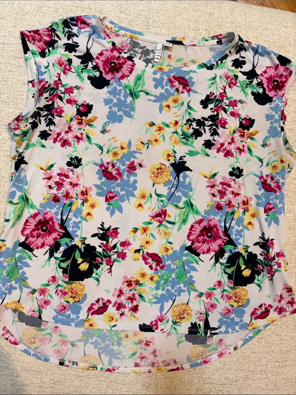 Elle Floral Sleeveless Camisole in White, Pink, Blue and Yellow